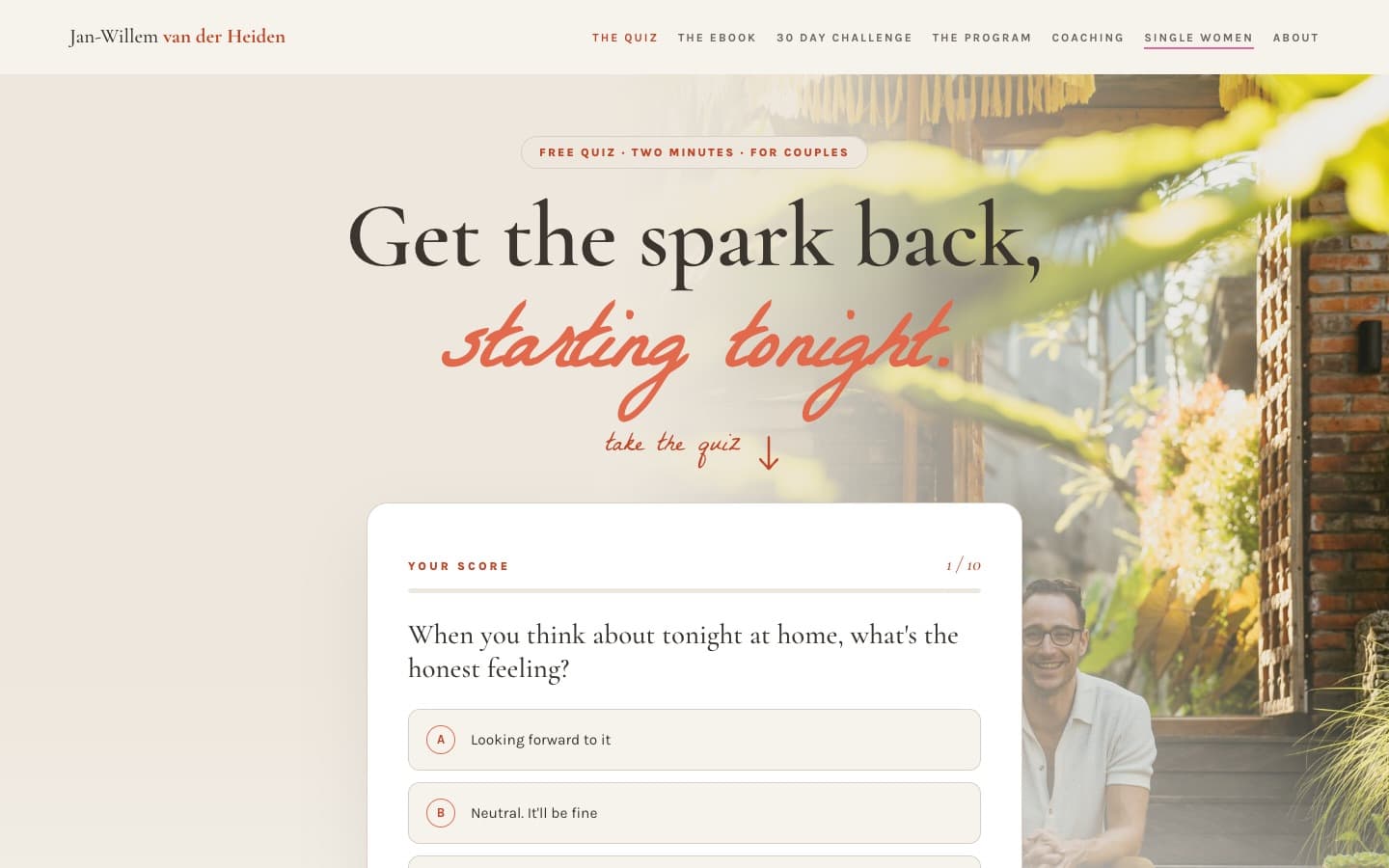 Jan-Willem's homepage today, opening straight into his couples quiz.